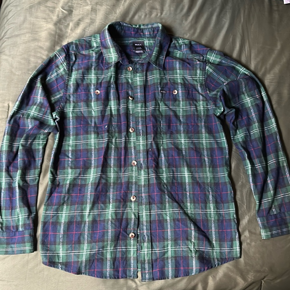 Plaid green and blue RVCA  flannel